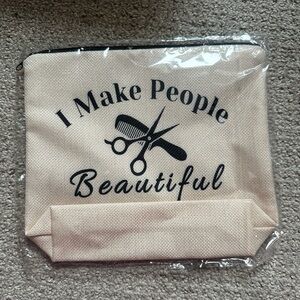 Beige Makeup Bag with Hairdresser Print